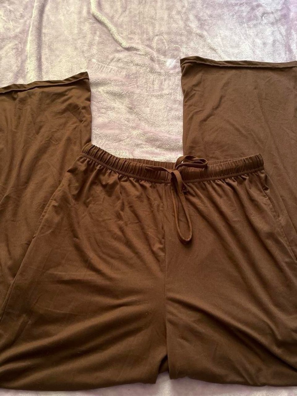 Brown Drawstring Wide Leg Lounge Pants